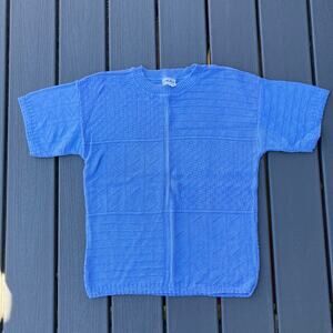 Blue cotton knit sweater short sleeves, vintage 70s twee preppy retro